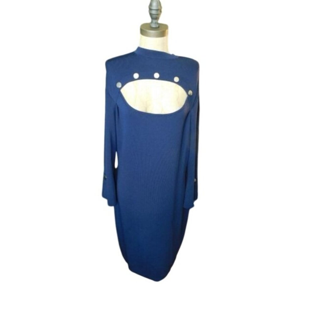 New York & Co. Size XL Navy Blue STRETCH Knit Elegant Dress NWT